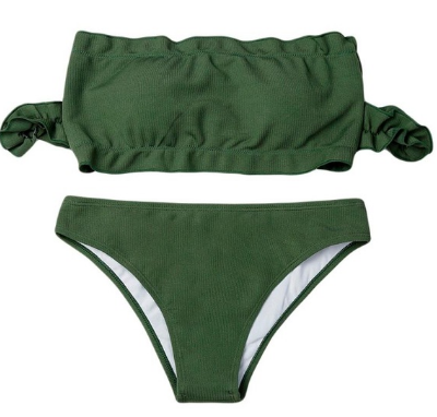 Ribbed Off-Shoulder Bandeau Bikini Set