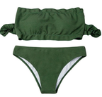 Ribbed Off-Shoulder Bandeau Bikini Set