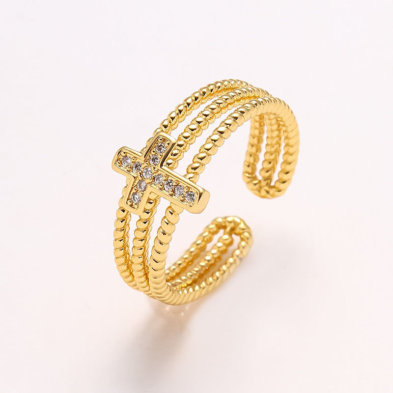 Copper Plated Zircon Cross Geometric Ring