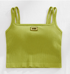 Red and Green Curved Line Embroidered Crop Top