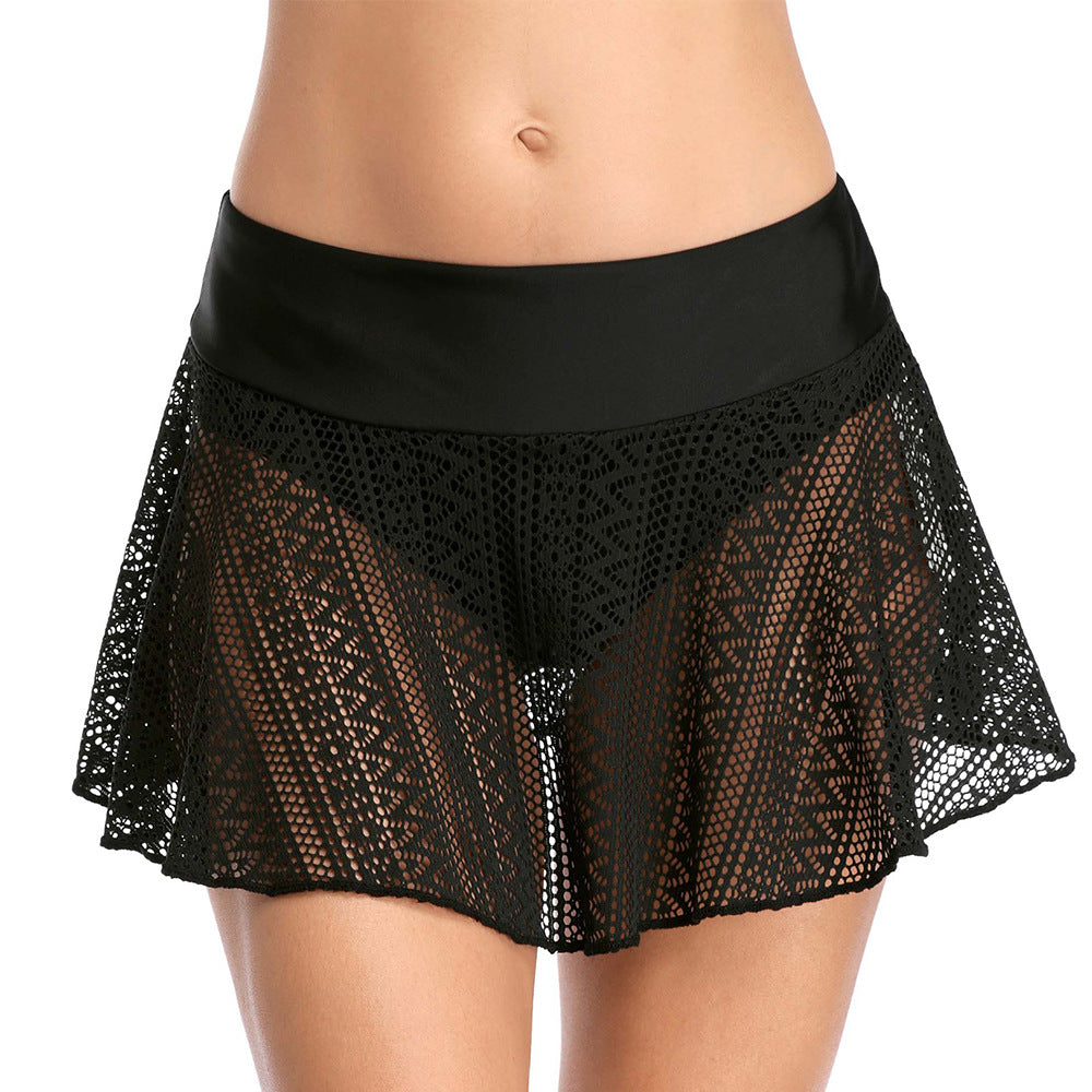 Women's Black Crochet Lace Swim Skirt