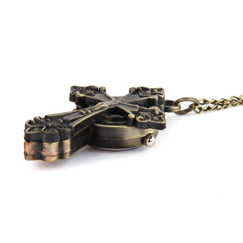 Vintage Cross Copper Pocket Watch Necklace