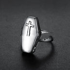 Stainless Steel Retro Zombie Coffin Cross Ring
