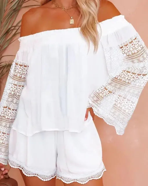 Spring 2024 Women's Two-Piece Lace Top and Shorts Set