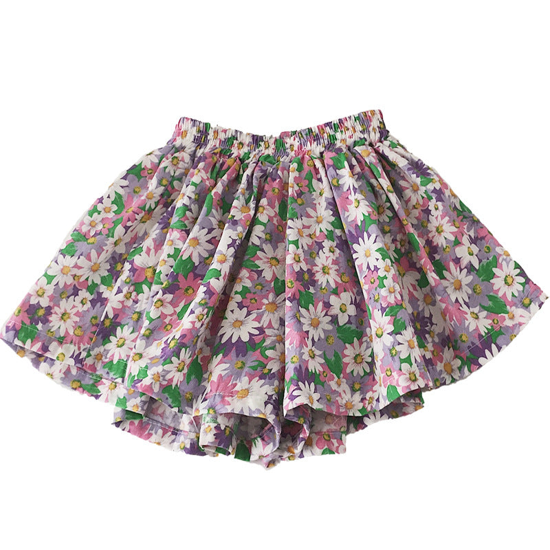 Cute Western Style Girls' Thin Cotton Wide-Leg Shorts