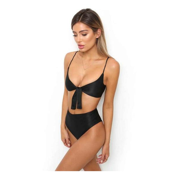 Women's Tie-Front High-Waist Bikini Set