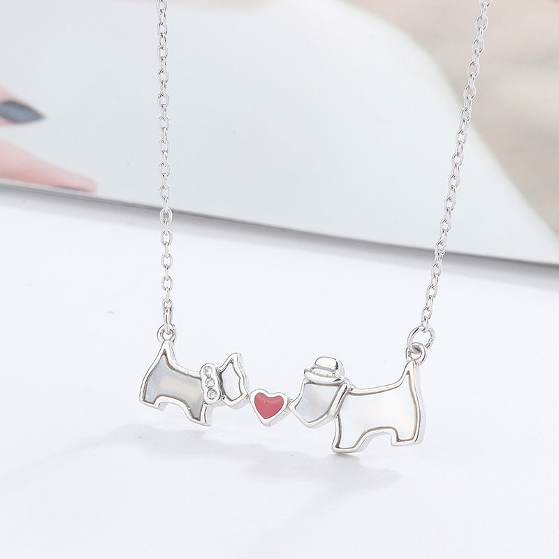 Heart Necklace with White Mother-of-Pearl and Dog Design