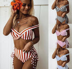 Striped Bandeau High-Waisted Bikini Set
