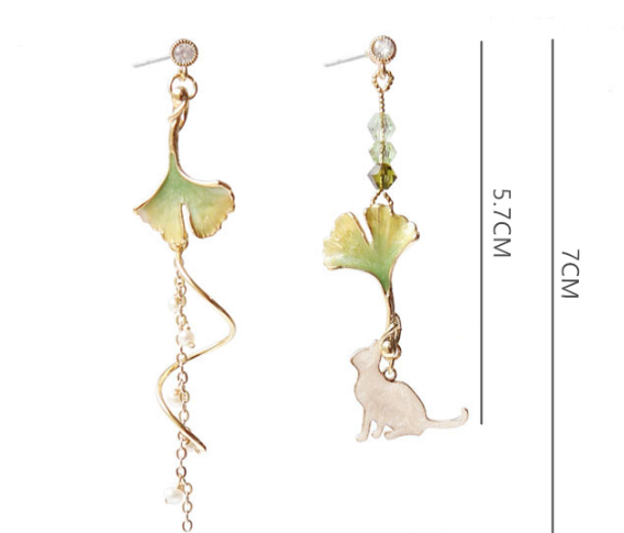 Ginkgo Cat Earrings - Cute and Sweet Student Style