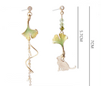Ginkgo Cat Earrings - Cute and Sweet Student Style