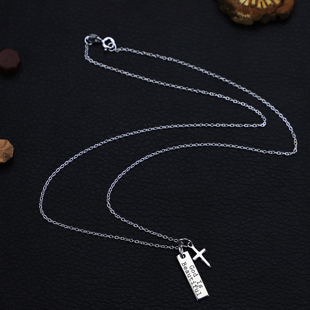 925 Silver Cross Necklace with Square Pendant | Christian Jewelry