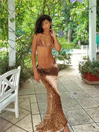 Leopard Print Bikini with Wrap Skirt Set
