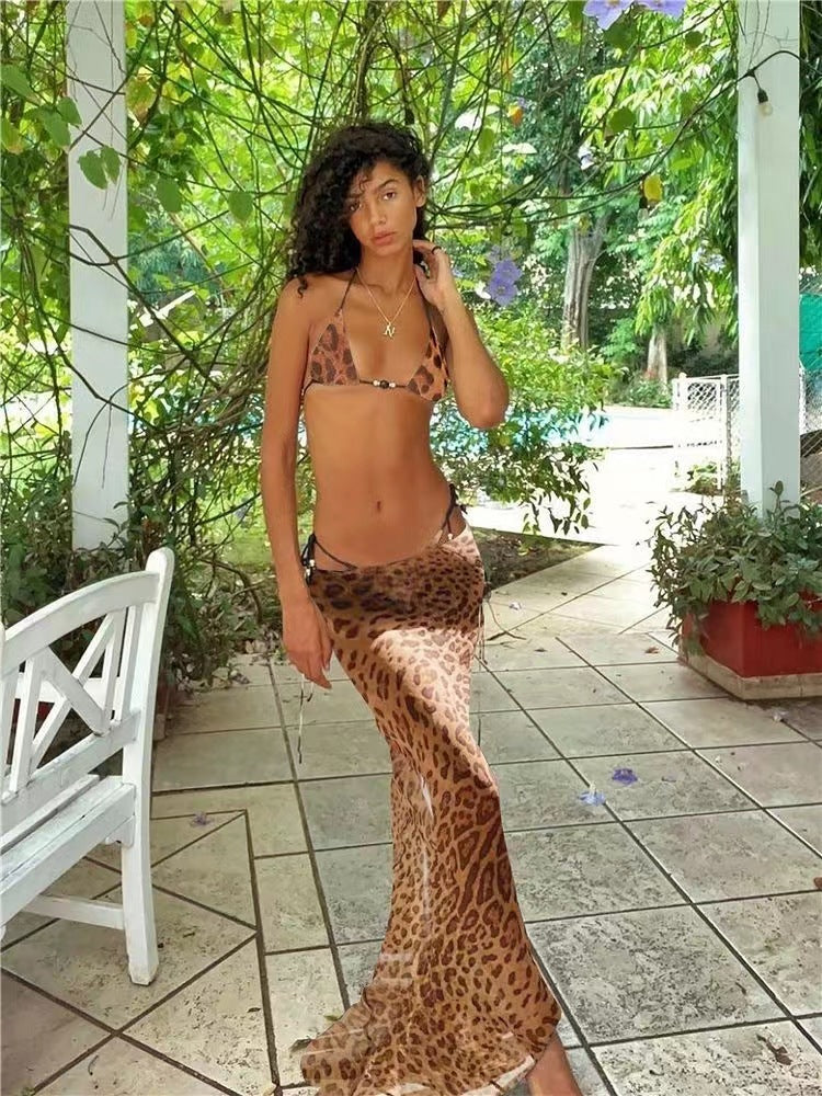 Leopard Print Bikini with Wrap Skirt Set