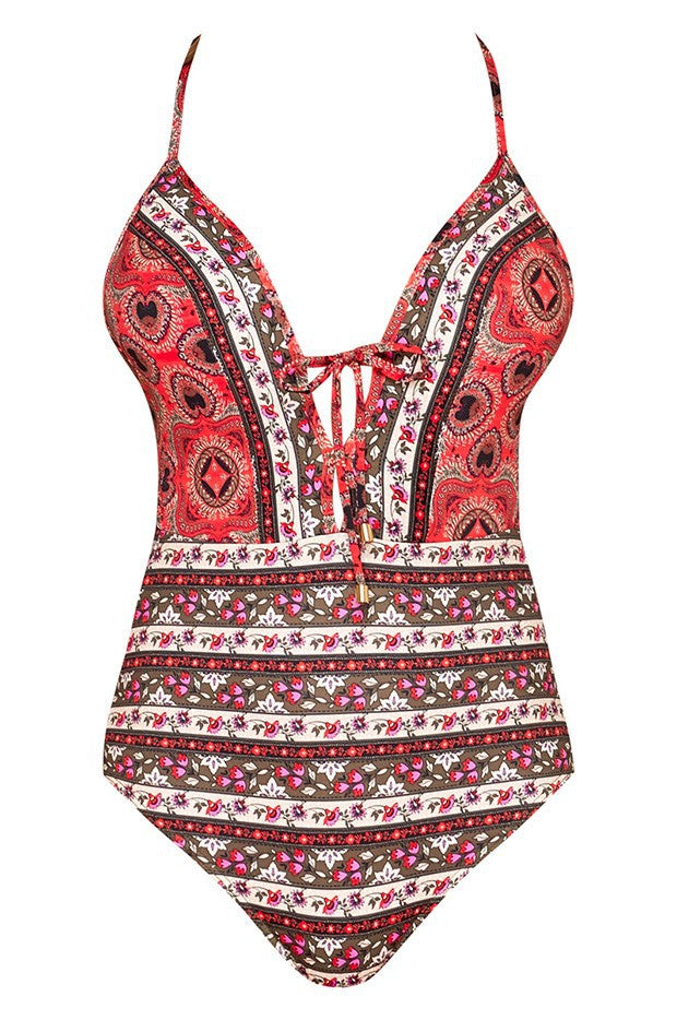 Women's Printed Plunge One-Piece Swimsuit