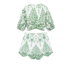 Embroidered V-Neck Crop Top and High-Waist Shorts