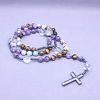 Rosary Necklace with Amethyst and Tiger Eye Stones | Christian Jewelry