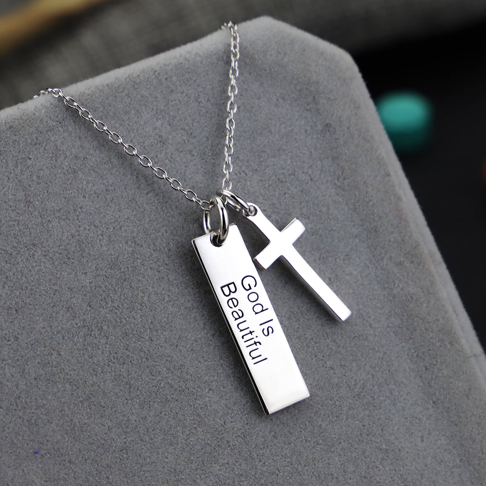 925 Silver Cross Necklace with Square Pendant | Christian Jewelry