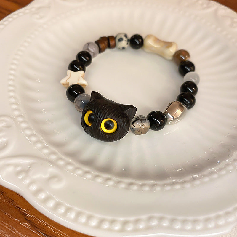 Cool Cartoon Cat Stone Beaded Bracelet