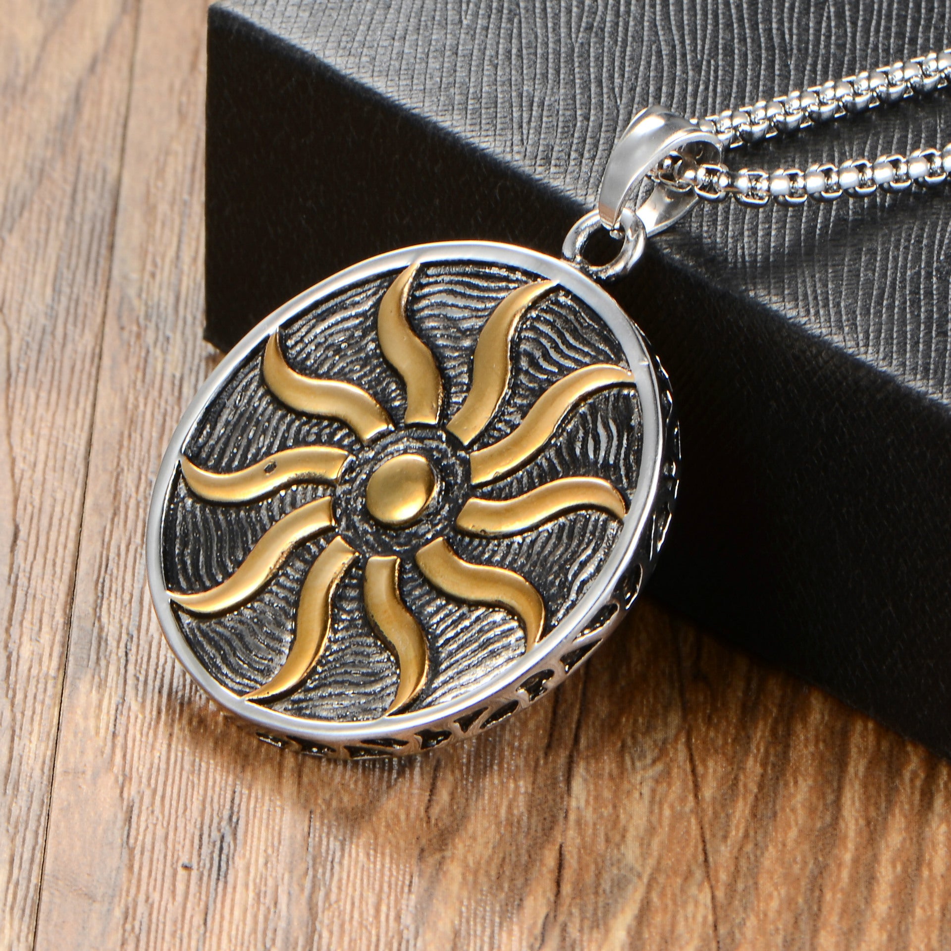 Flame Pendant Necklace with Stainless Steel Sun God