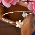 Korean Style Daisy Open Bangle with Cat's Eye Stones