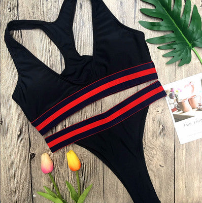Sporty Striped-Band Bikini Set