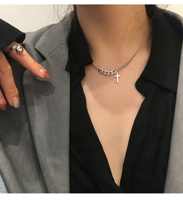 Vintage Short Cross Sweater Chain Necklace for Women