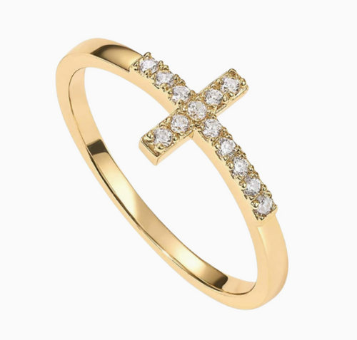 14K Gold-Plated Silver Cross Ring