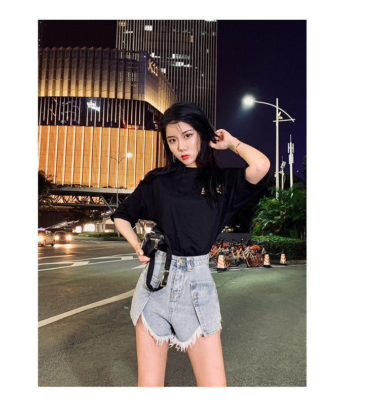 High-Waisted Ripped Wide-Leg Denim Shorts for Women