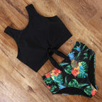 High-Waist Bikini Set with Leopard Bottom