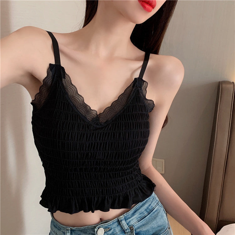 Summer Backless Lace Sling Pleated Tank Top for Women