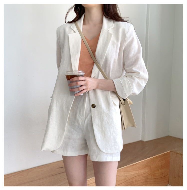 Cotton Linen Suit Set - Women's Summer Wide Leg Shorts