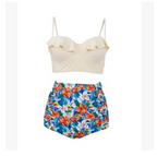 Ruffle Top High-Waist Bikini Set with Tropical Print