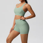 Women's Solid Color Yoga Vest & Shorts Set
