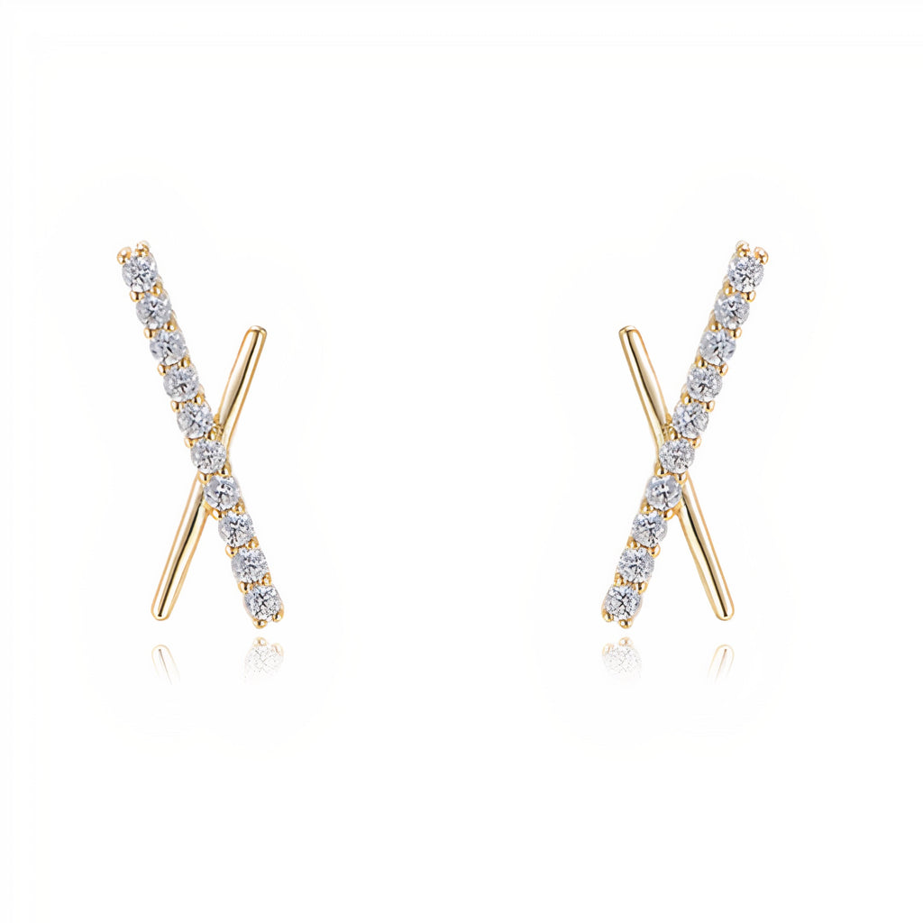 Gold Criss-Cross CZ Stud Earrings