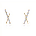 Gold Criss-Cross CZ Stud Earrings