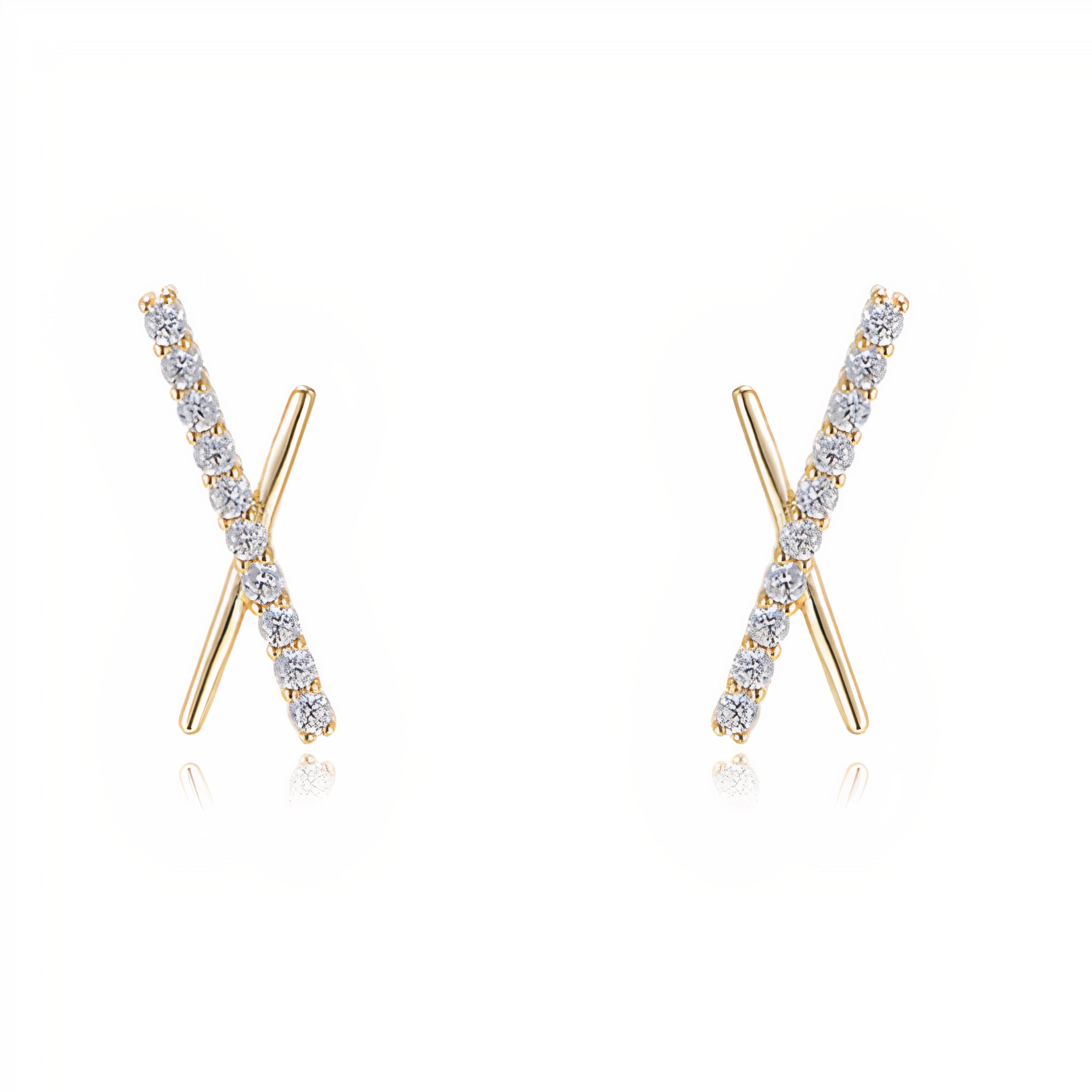Gold Criss-Cross CZ Stud Earrings