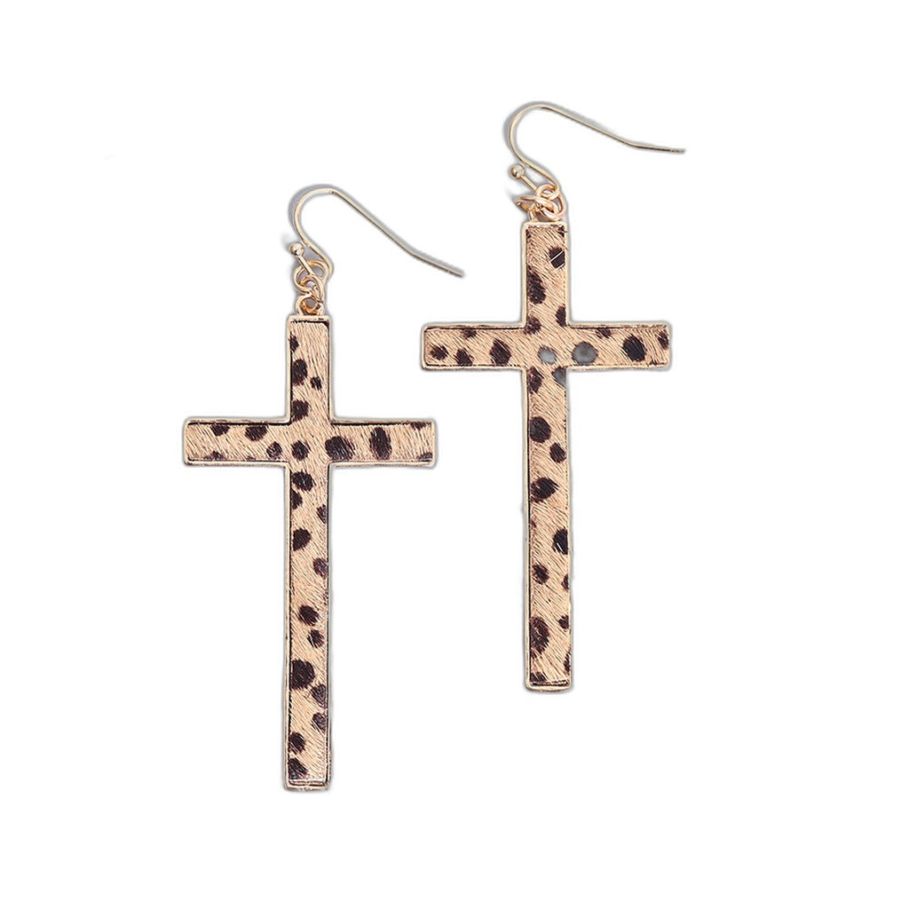 Fashionable Leopard Print Cross Earrings with Leather | Christian Jewelry
