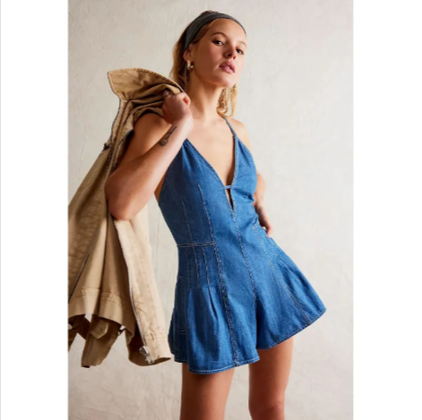 Women's Denim Jumpsuit Shorts