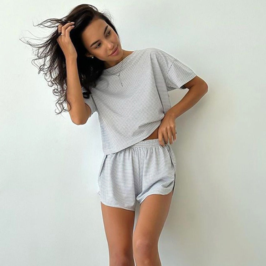 Women's Striped Knit Pajama Shorts Set