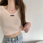 Elegant V-Neck Knitted Cotton Tank Top for Women