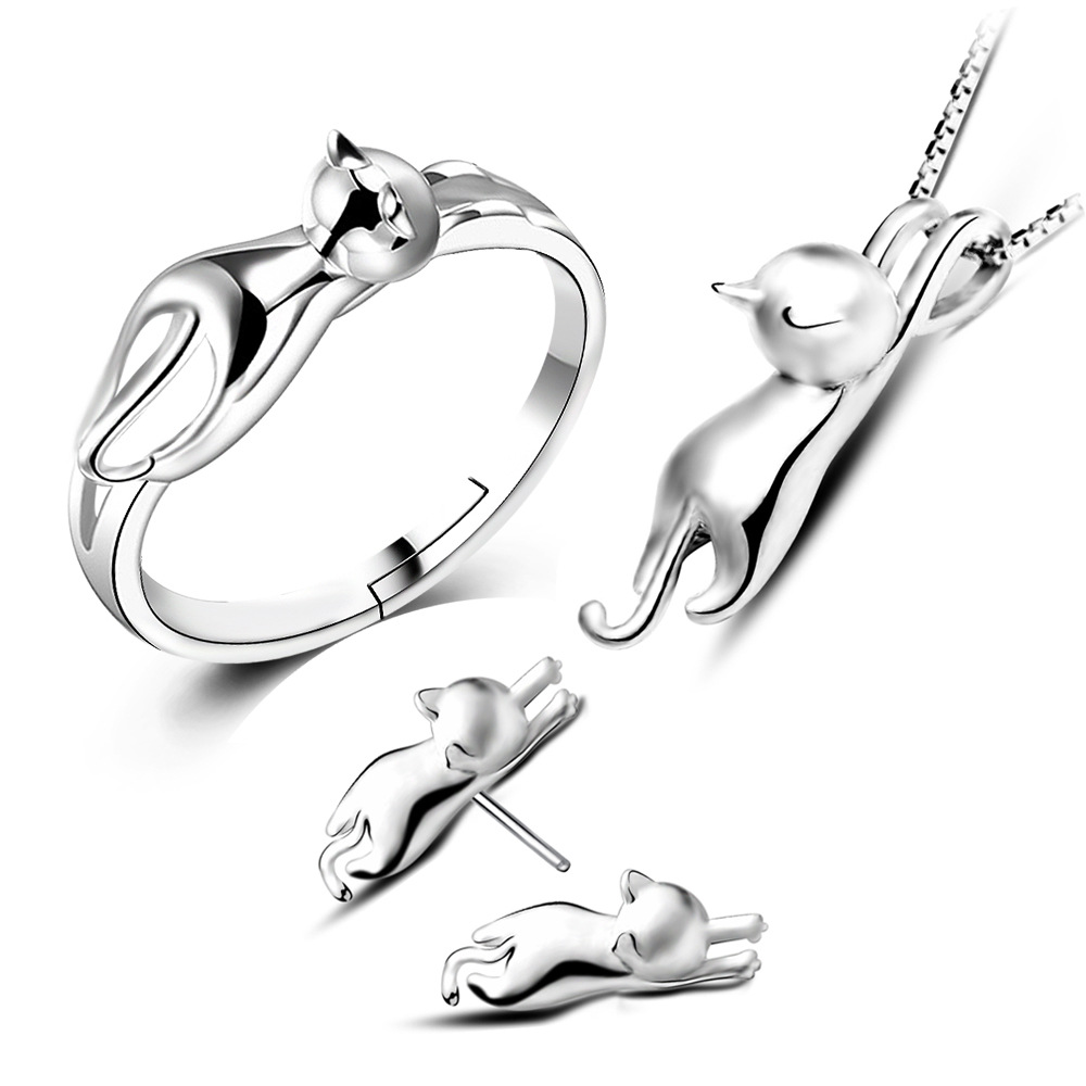 Cute Cat Jewelry Set - Ring - Ear Rings - Necklace | Jewelry