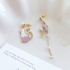 Korean Silver Cat Balloon Asymmetric Earrings