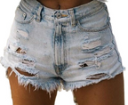 High Waist Ripped Tassel Denim Shorts for Women (One Piece)