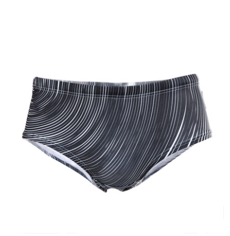 Men's Black and White Line Print Swim Briefs