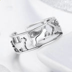 Vintage Silver Cat Couple Open Ring SCR473