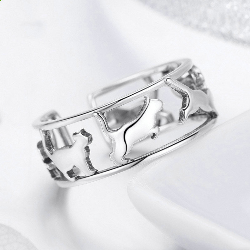 Vintage Silver Cat Couple Open Ring SCR473