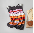 Purple Striped V-Neck Knit Crop Top for Women