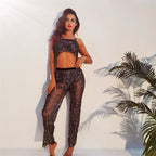 Women's Sexy Bustier Mesh Rhinestone Long Pants