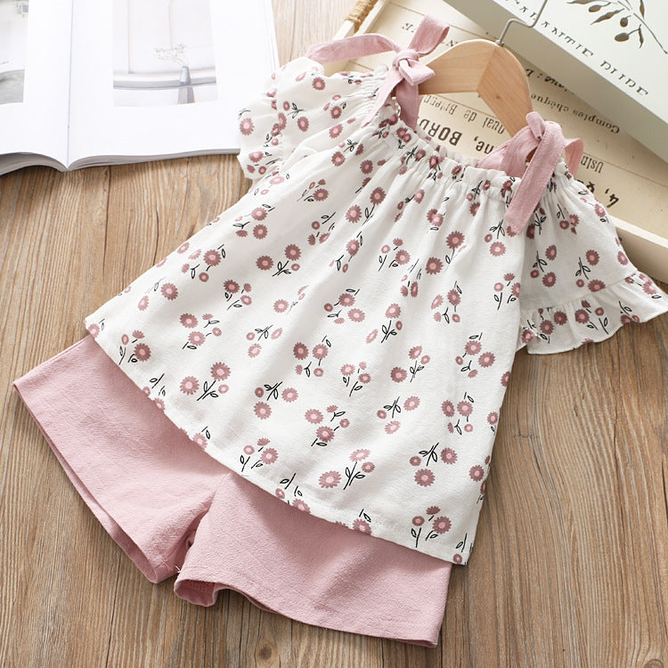 Summer Floral T-Shirt and Shorts Set for Girls