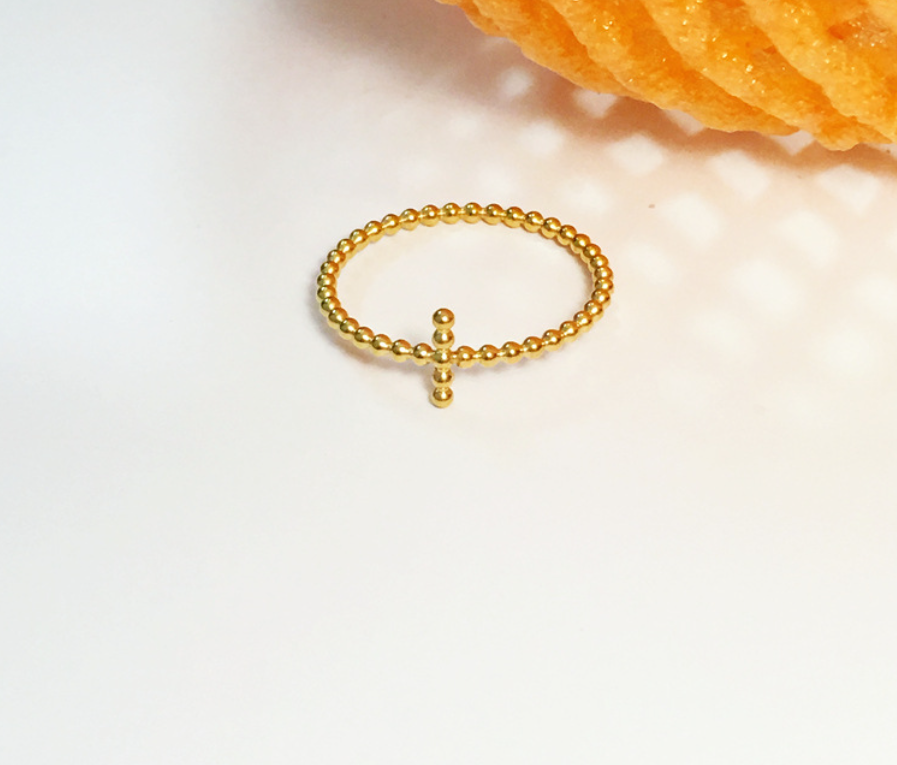 Small Beads Cross Ring - 18K Gold Plated for Women